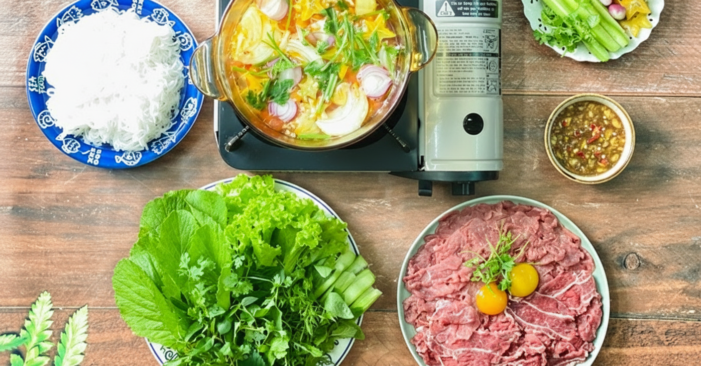 Thịt bò nhúng giấm rau sống