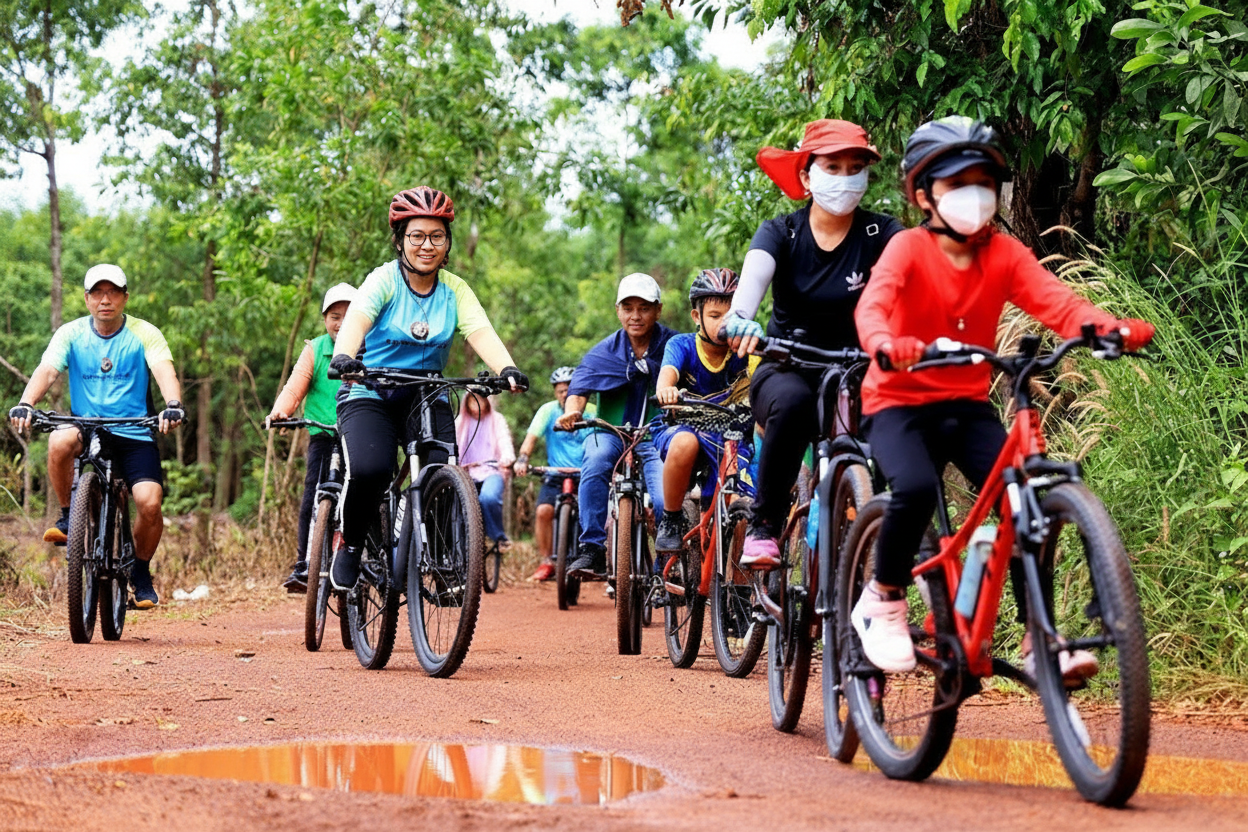 Du khách đạp xe Kon Tum